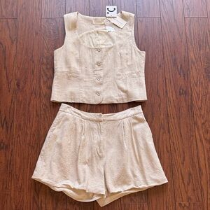 Commense Cream Linen Top and Shorts Set